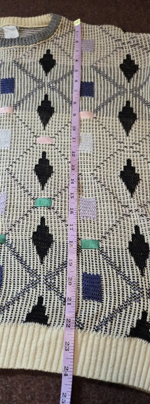 Vintage Geometric Sweater Cotton Blend Made In Italy Size Large 80s